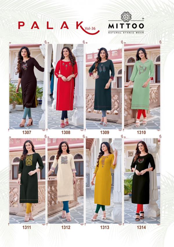 Mittoo Palak Vol 36 Heavy Rayon Embroidery Kurti Collection